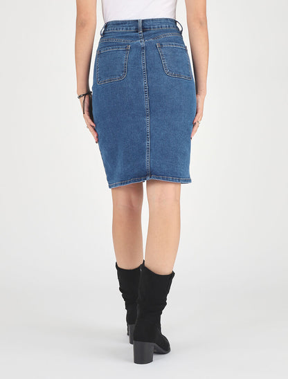 Jupe en jean boutonnée - Bleu - 5
