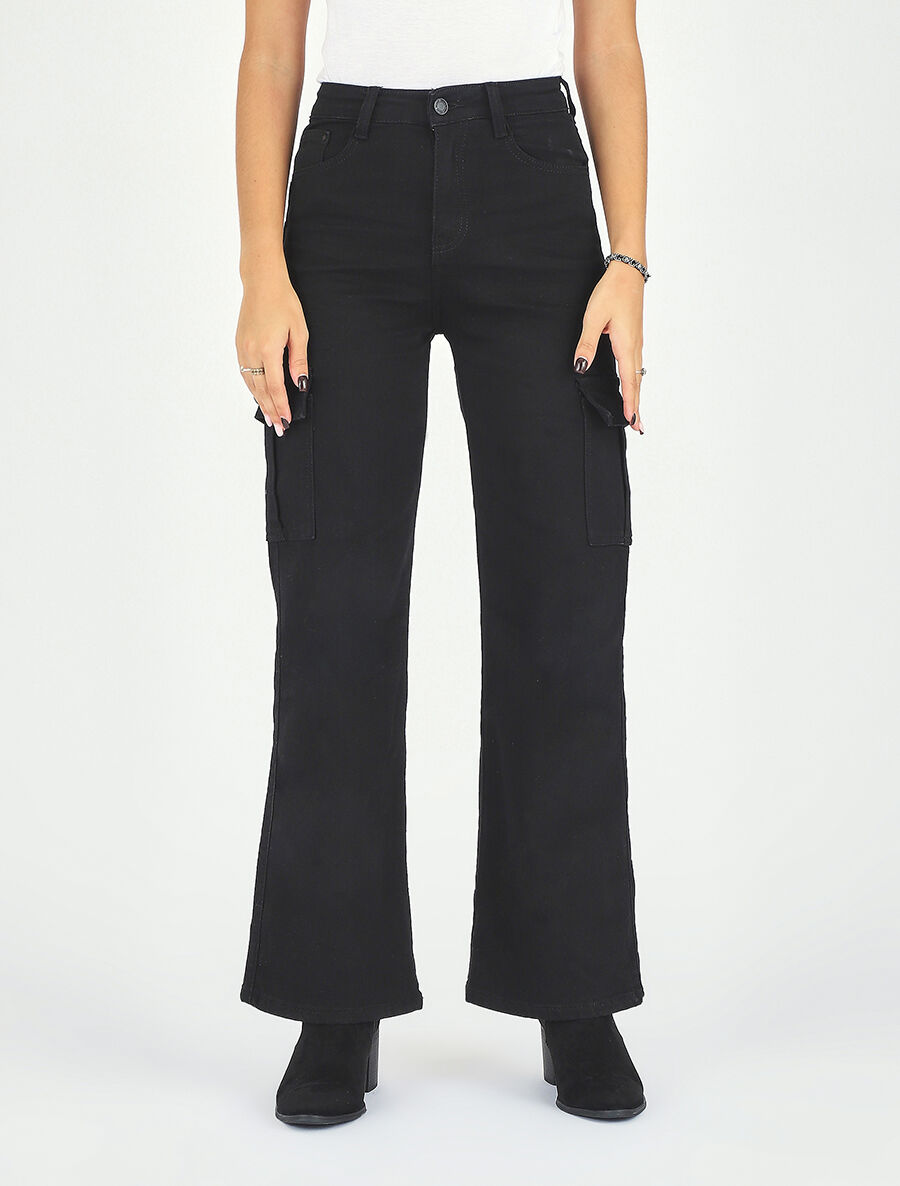 Jean cargo droit taille haute - Noir - 4