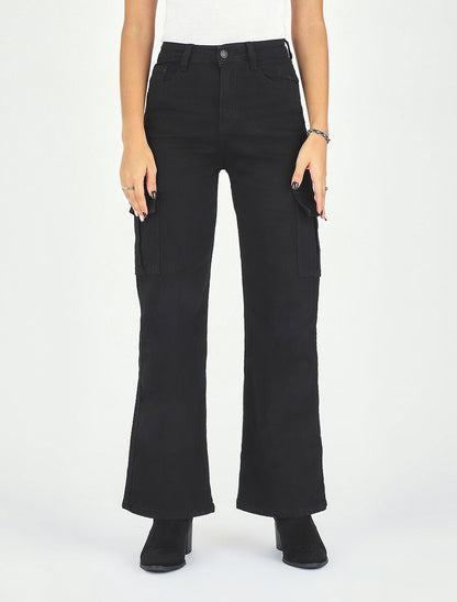 Jean cargo droit taille haute - Noir - 4