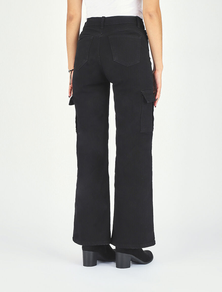 Jean cargo droit taille haute - Noir - 5