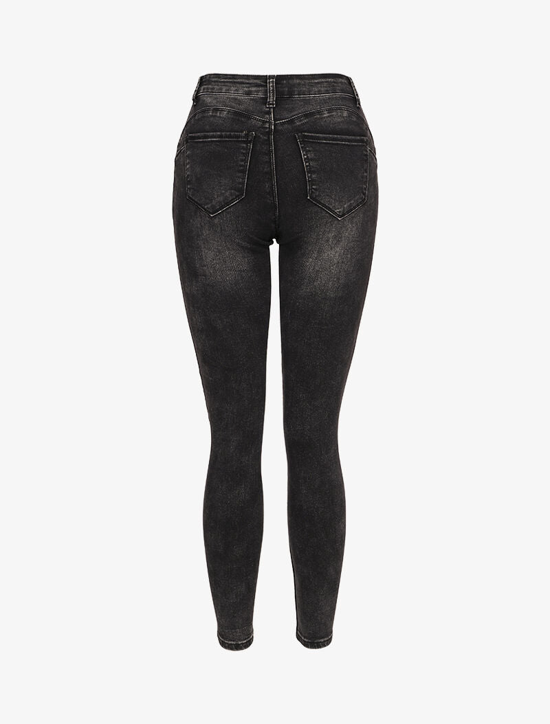 Jeans skinny délavé à 2 boutons - Gris foncé - 2