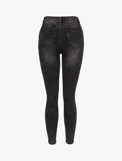Jeans skinny délavé à 2 boutons - Gris foncé - 2