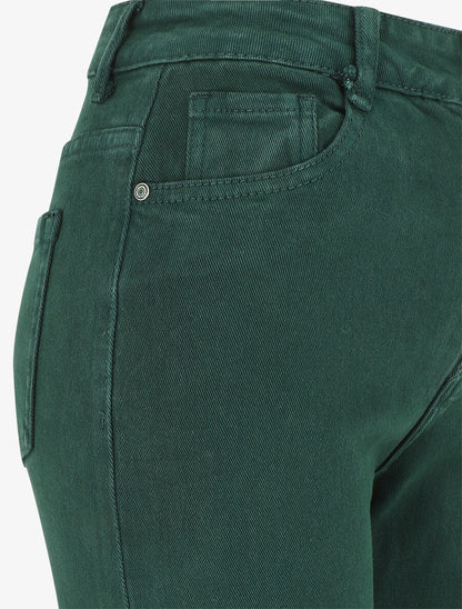 Jean uni taille haute - Vert sapin - 3