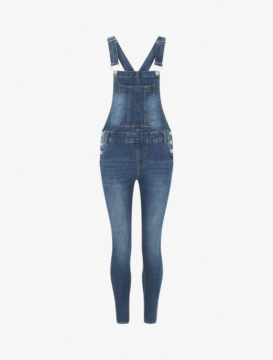 Salopette skinny en jean - Bleu - 4