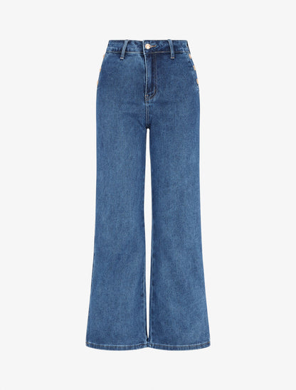 Jean droit uni taille haute - Bleu - 1
