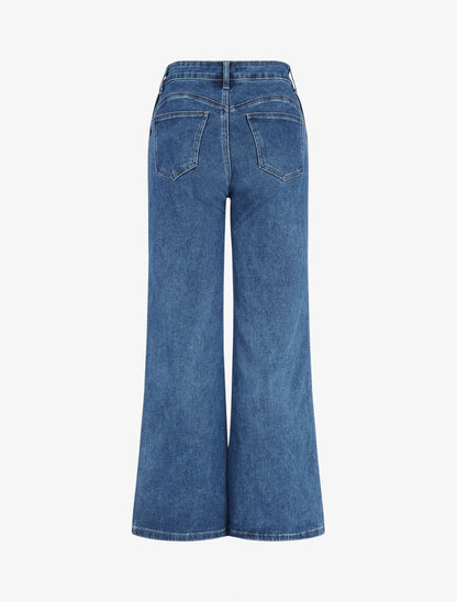 Jean droit uni taille haute - Bleu - 2