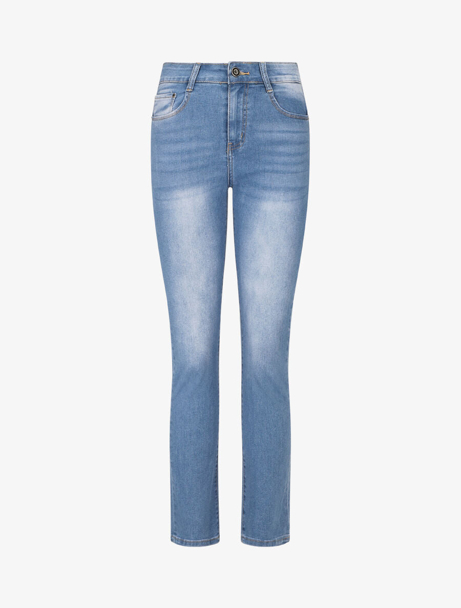Jean délavé push up coupe droite - Bleu - 1
