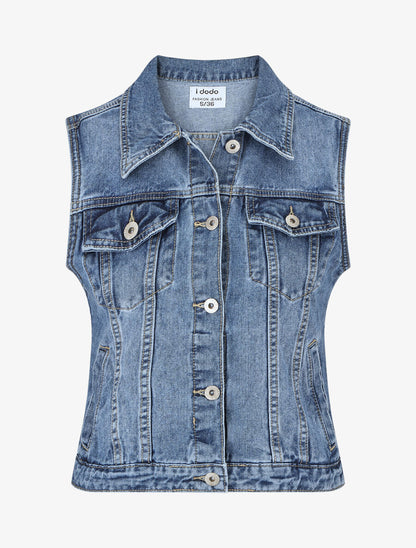 Veste en jean sans manches ajustée - Bleu - 1