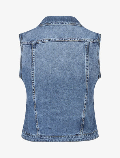 Veste en jean sans manches ajustée - Bleu - 2