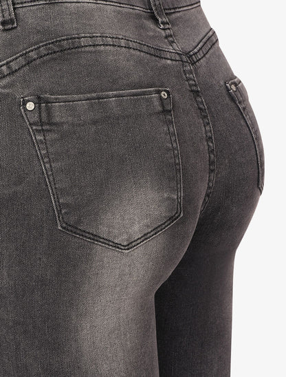 Jean skinny taille haute délavé et griffé - Gris foncé - 3