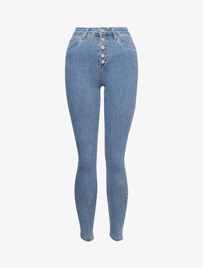 Jean skinny taille haute à fermeture boutonnée - Bleu clair - 4