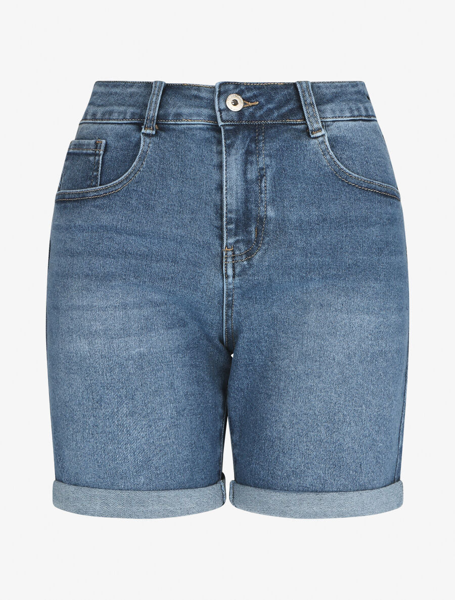 Short en jean ajusté taille standard - Bleu - 1