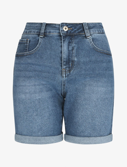 Short en jean ajusté taille standard - Bleu - 1