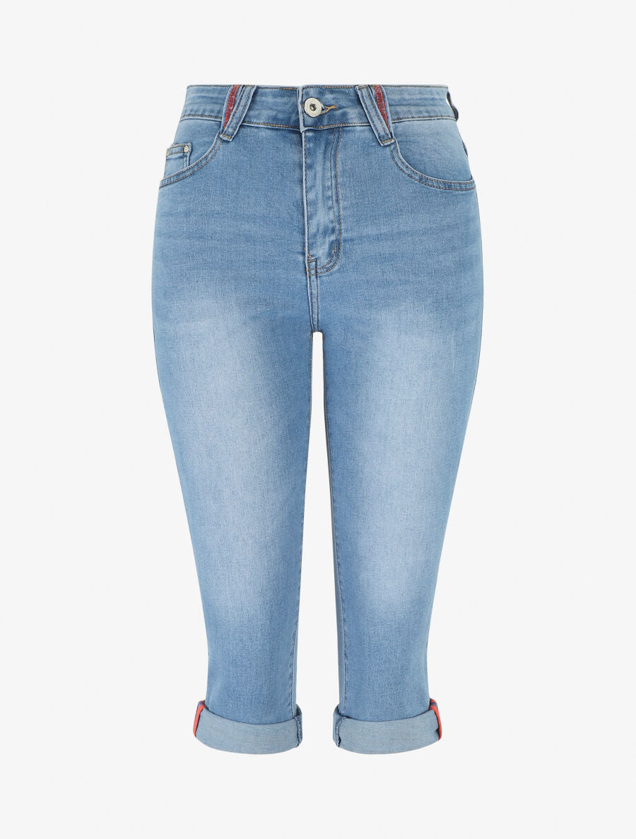 Pantacourt slim taille standard à ourlets - Bleu - 1