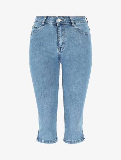 Pantacourt slim taille standard bords à zip - Bleu - 4