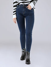 Jean skinny taille standard à bords coupe franche - Bleu foncé - 1