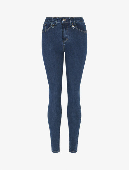 Jean à passants stylisés coupe skinny - Bleu - 1