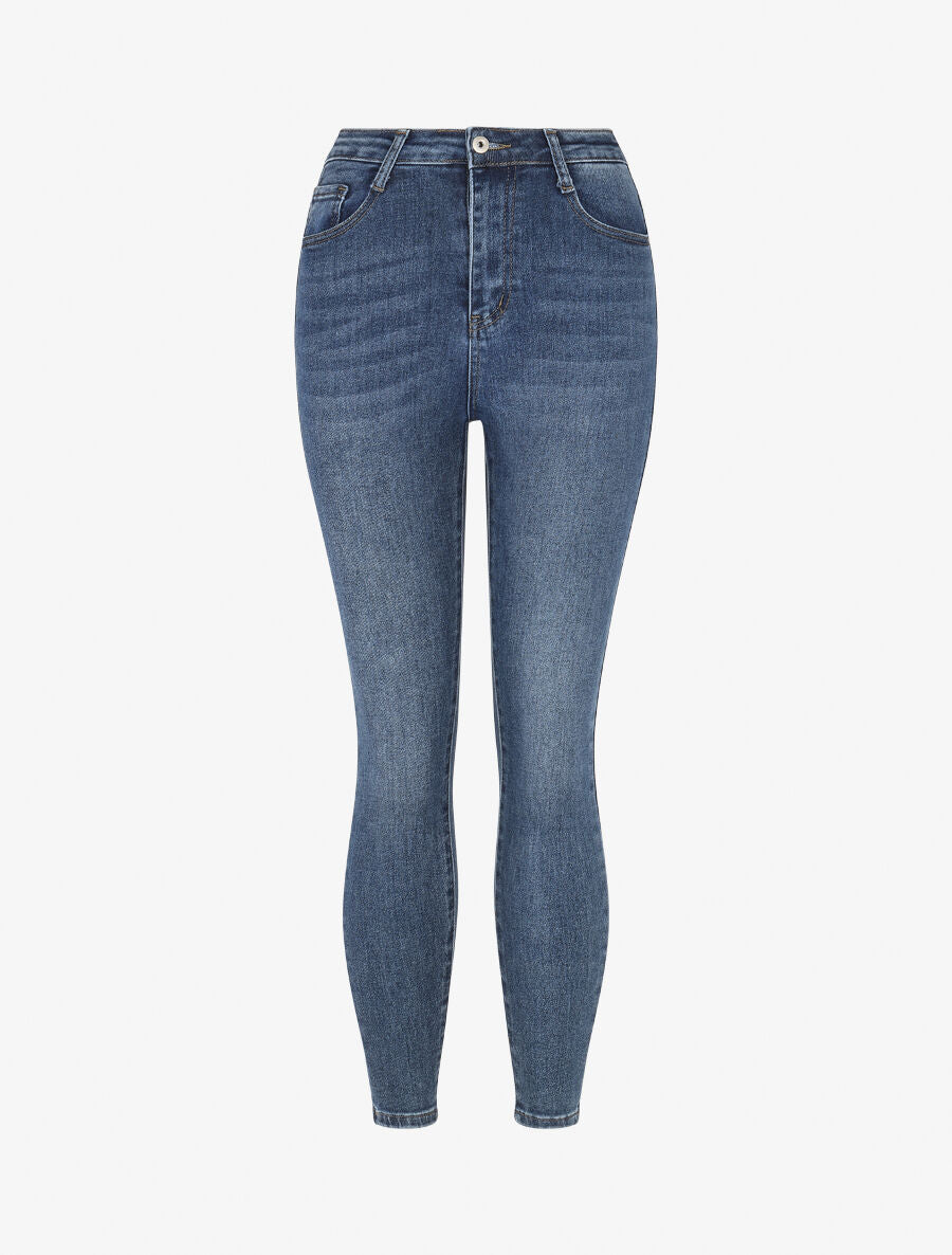 Jean taille haute délavé coupe skinny - Bleu - 1