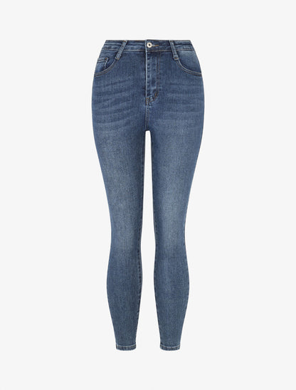 Jean taille haute délavé coupe skinny - Bleu - 1