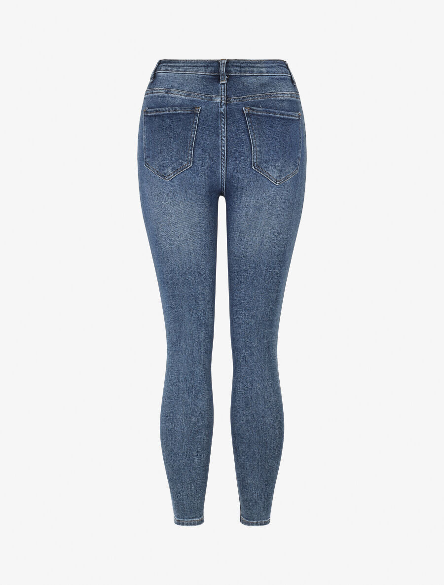 Jean taille haute délavé coupe skinny - Bleu - 2