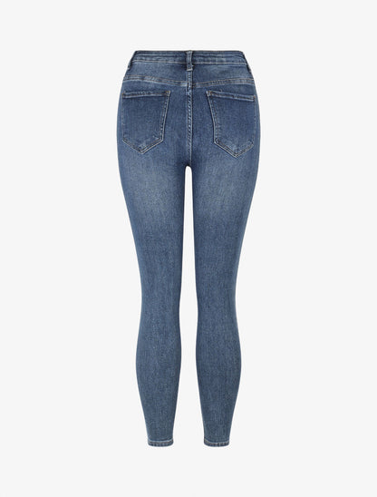 Jean taille haute délavé coupe skinny - Bleu - 2