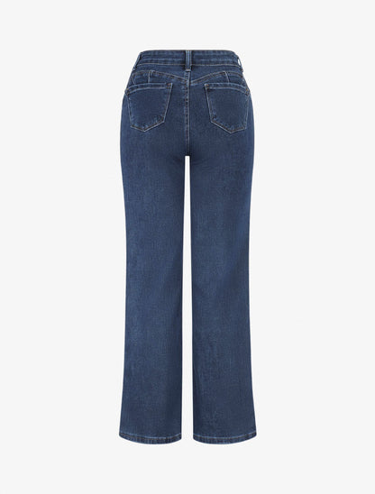 Jean wide leg à taille haute coupe droite - Bleu - 2