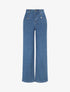 Jean wide leg à boutons décoratifs coupe droite - Bleu - 5
