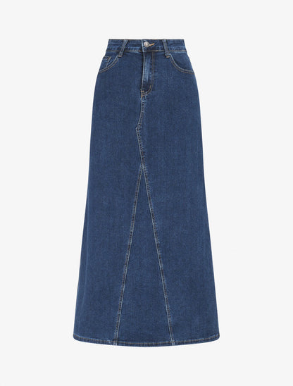 Jupe longue à taille haute - Bleu - 1