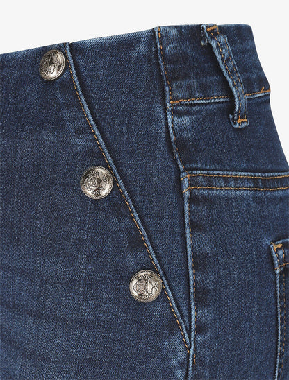 Jean à boutons décoratifs coupe flare - Bleu - 3
