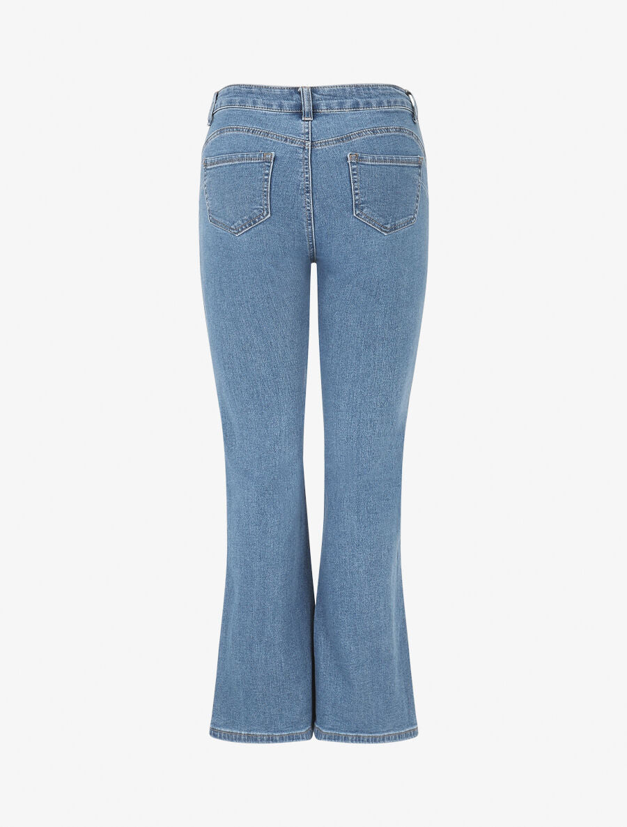 Jean flare taille haute poches boutonnées - Bleu - 2