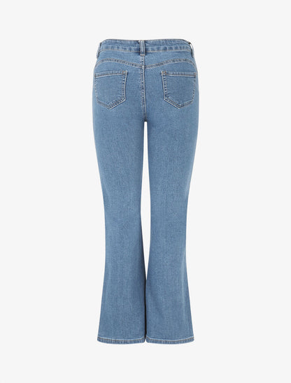 Jean flare taille haute poches boutonnées - Bleu - 2
