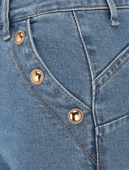 Jean flare taille haute poches boutonnées - Bleu - 3