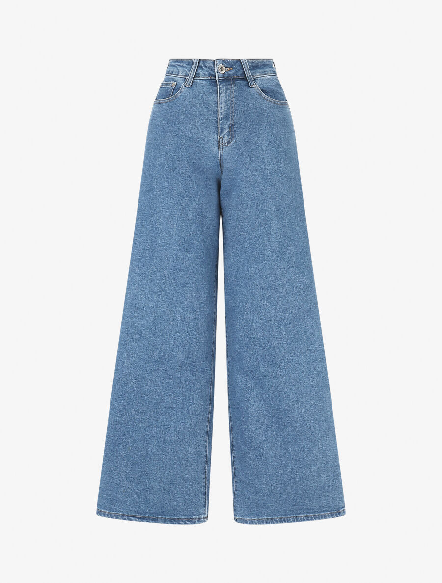 Jean push up wide leg coupe droite - Bleu - 1