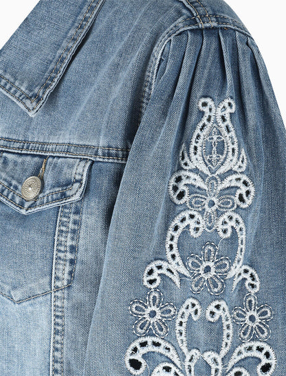 Veste en jean à manches longues stylisées - Bleu - 3