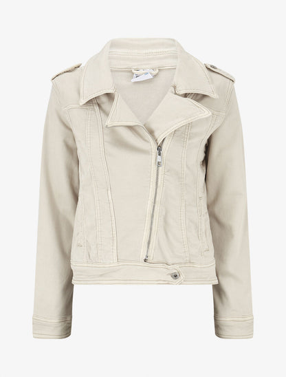 Veste en jean zippée - Beige - 1