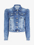 Veste en jean délavée à manches gigot - Bleu - 4
