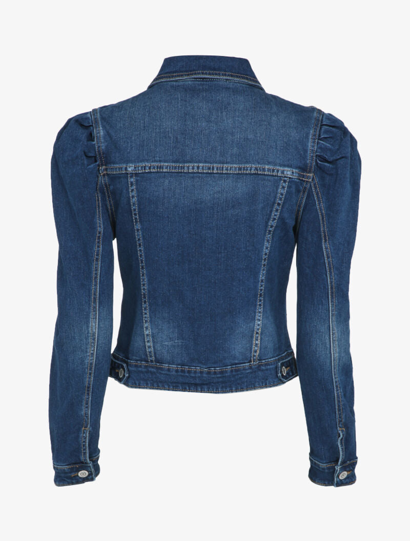 Veste en jean à manches gigot - Bleu denim foncé - 2