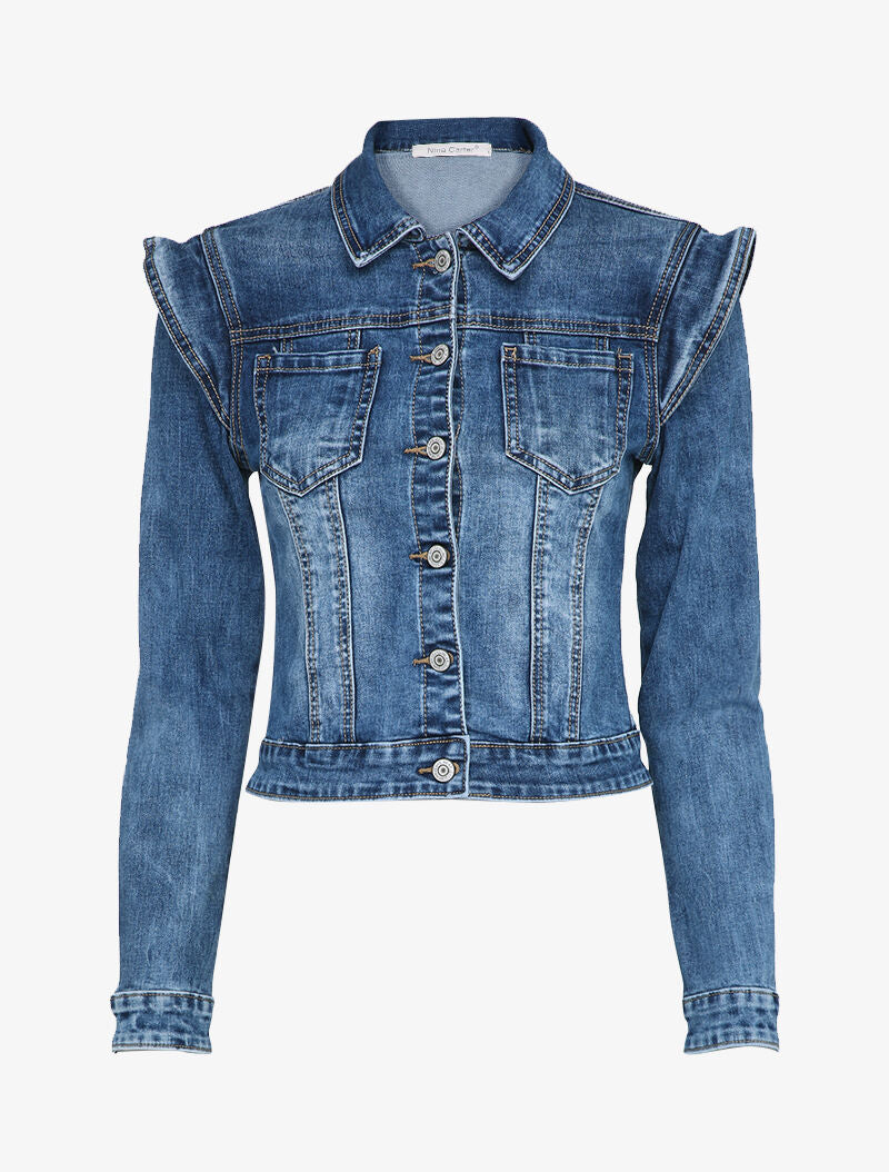 Veste en jean à épaules stylisées - Bleu denim - 3