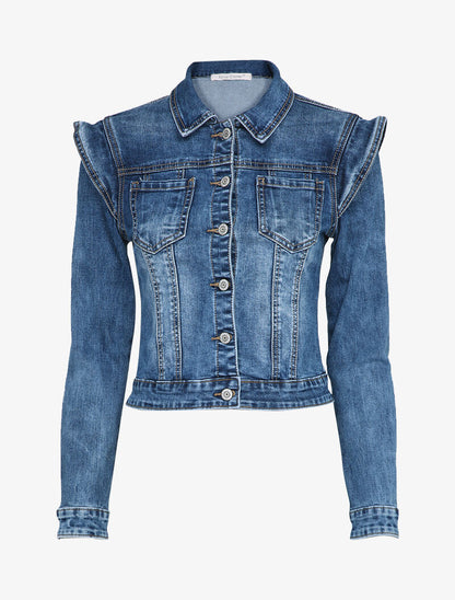 Veste en jean à épaules stylisées - Bleu denim - 3