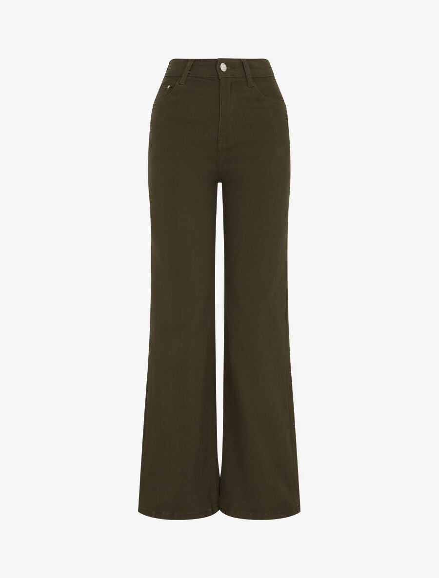 Jean coupe ample taille haute - Kaki - 1