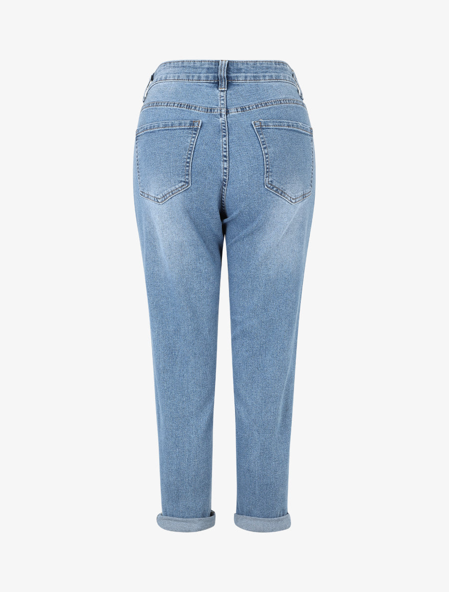 Jean à revers coupe mom - Bleu - 2
