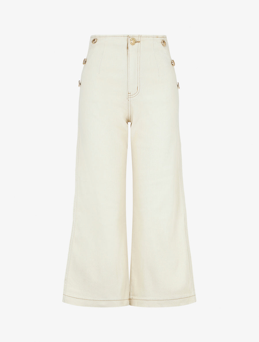 Jean ample taille haute style pont - Beige - 1