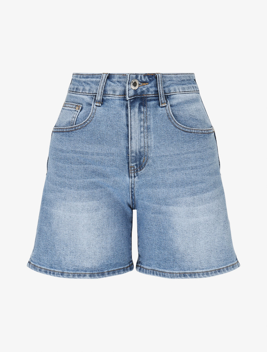 Short en jean droit délavé - Bleu clair - 1