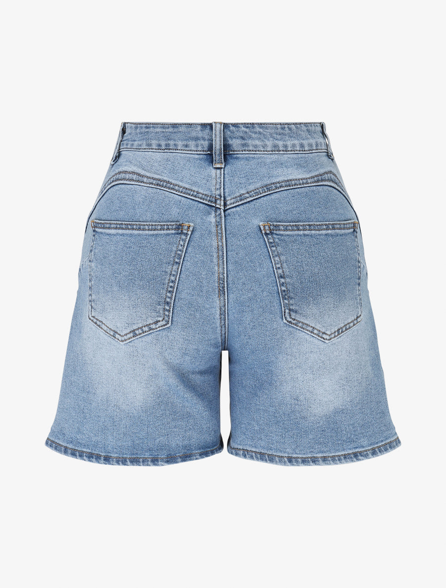 Short en jean droit délavé - Bleu clair - 2