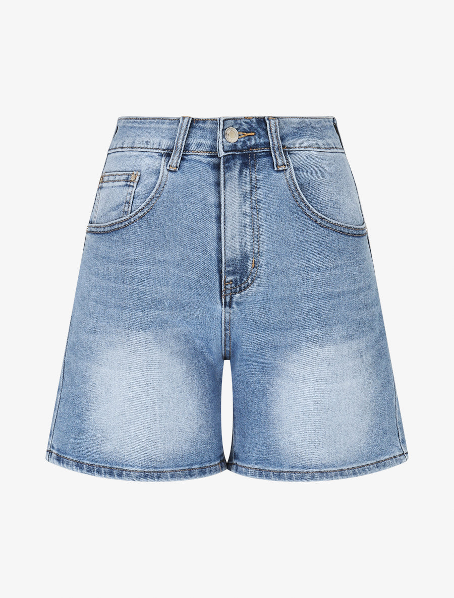 Short en jean à taille haute - Bleu - 1
