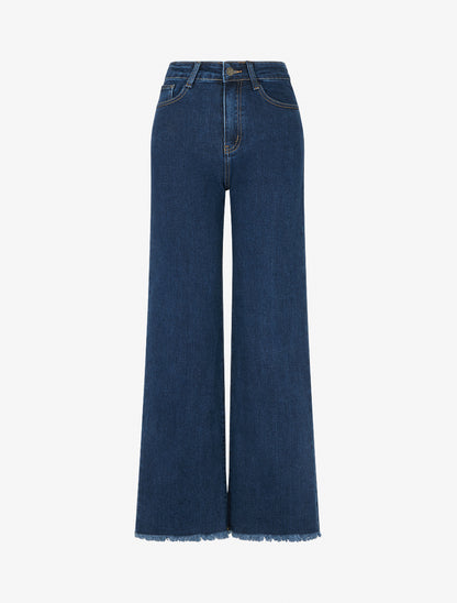 Jean ample taille standard à bords francs - Bleu foncé - 1