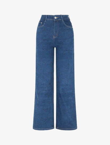 Jean droit taille standard à imprimé floral - Bleu - 1
