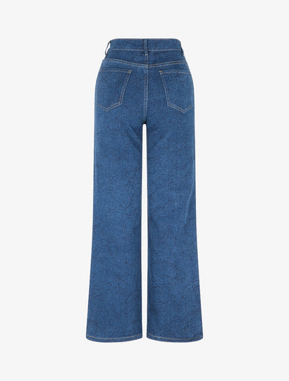 Jean droit taille standard à imprimé floral - Bleu - 2