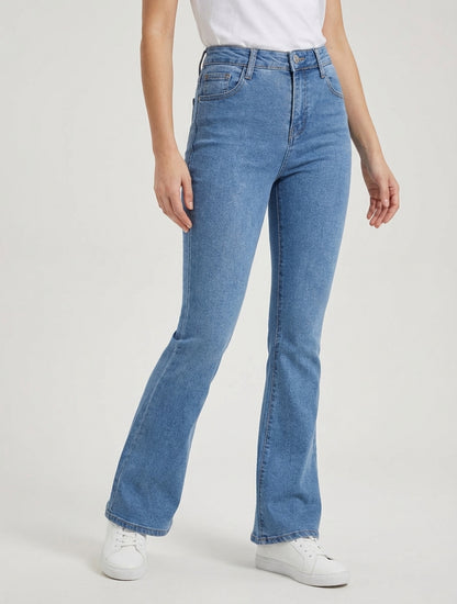 Jean flare stretch de talle alta - Azul