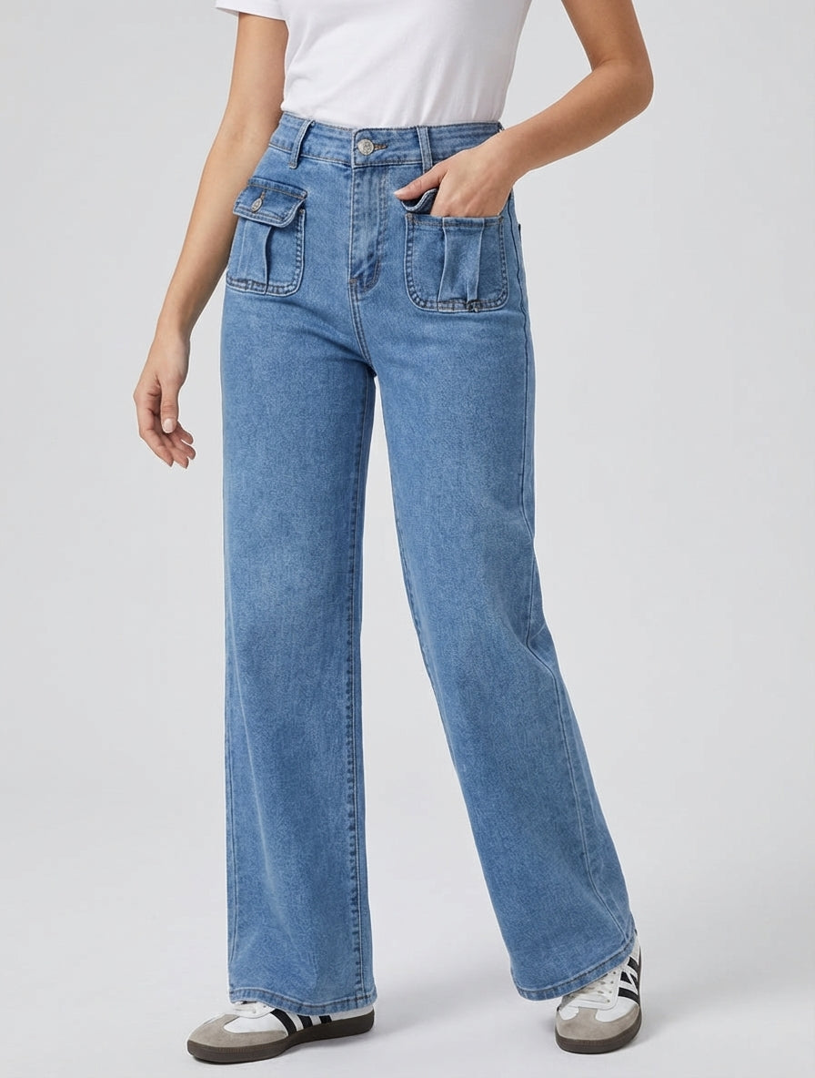 Jean push-up con bolsillos de solapa - Azul